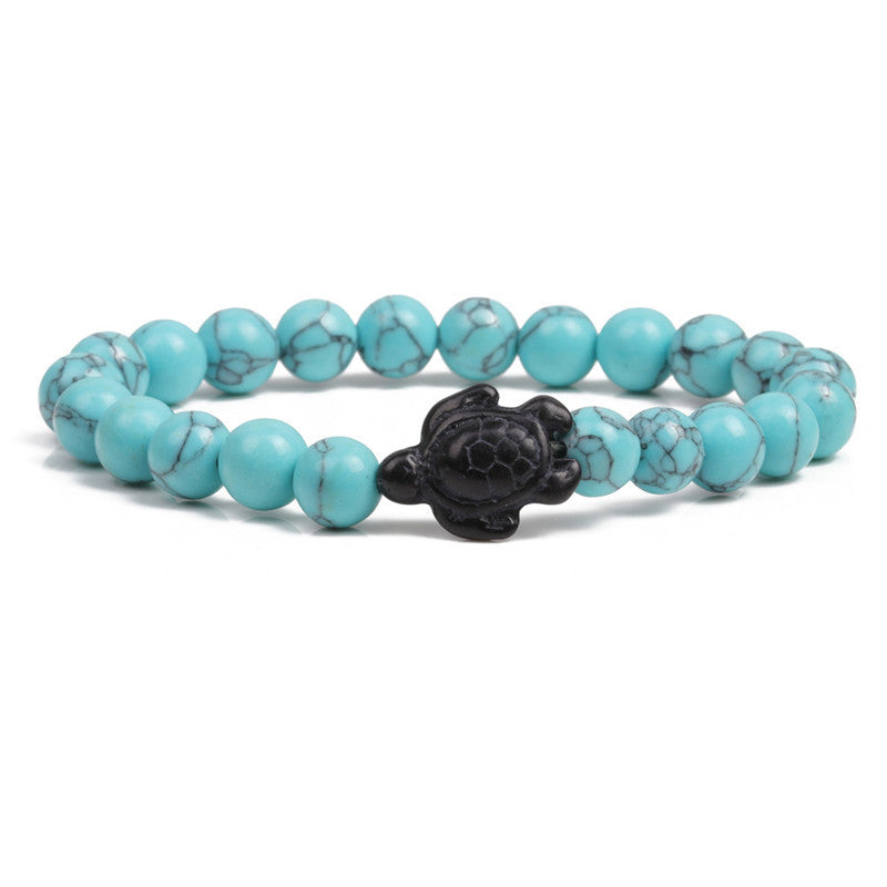 Natural Stone Geometric Hematite and Turquoise Turtle Bracelet