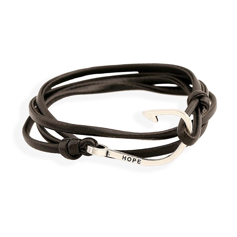 Nautical Navy Fishhook Leather Bracelet for Couples