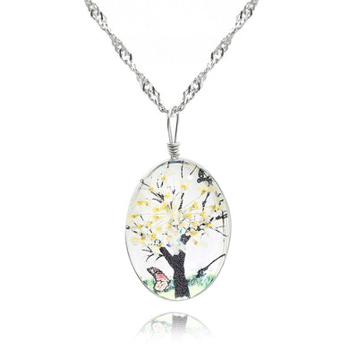 Life Trunk Flower Glass Crystal Pendant Necklace for Women