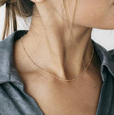 Elegant Minimalist Copper Bead Clavicle Necklace with 18k Gold Plating
