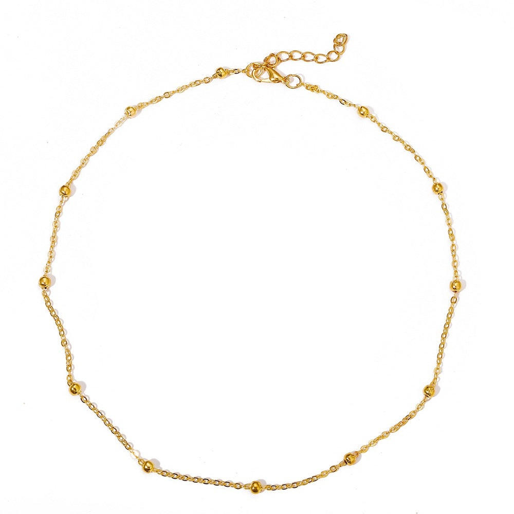 Elegant Minimalist Copper Bead Clavicle Necklace with 18k Gold Plating