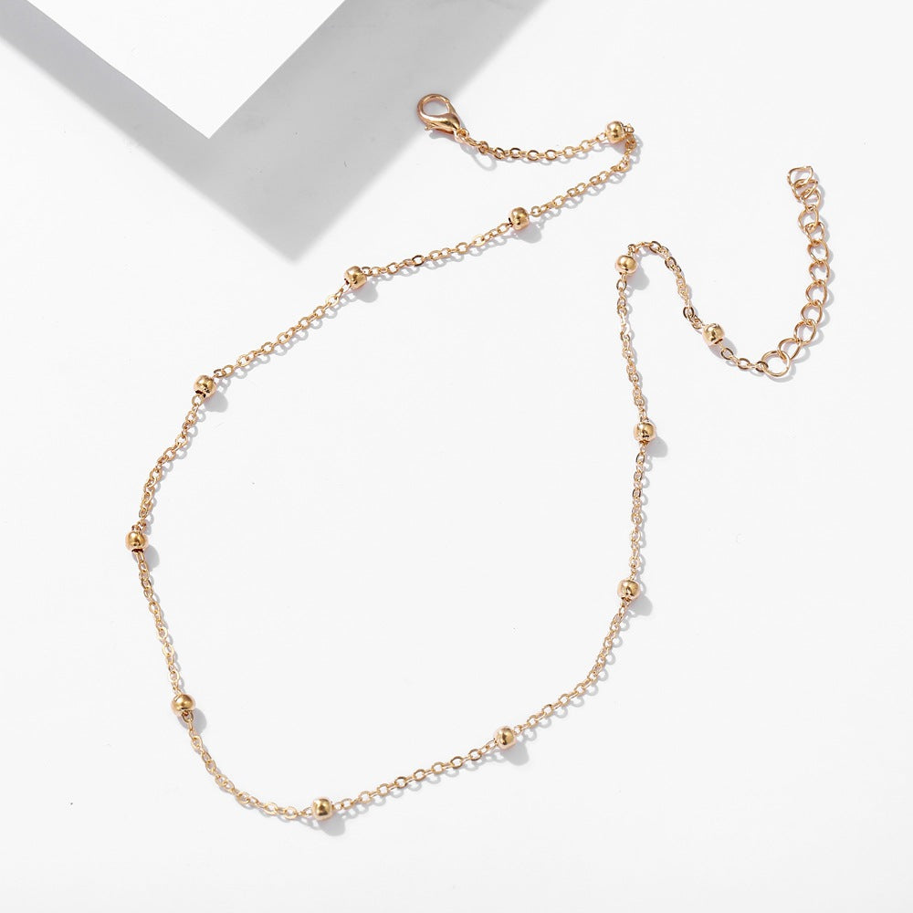 Elegant Minimalist Copper Bead Clavicle Necklace with 18k Gold Plating
