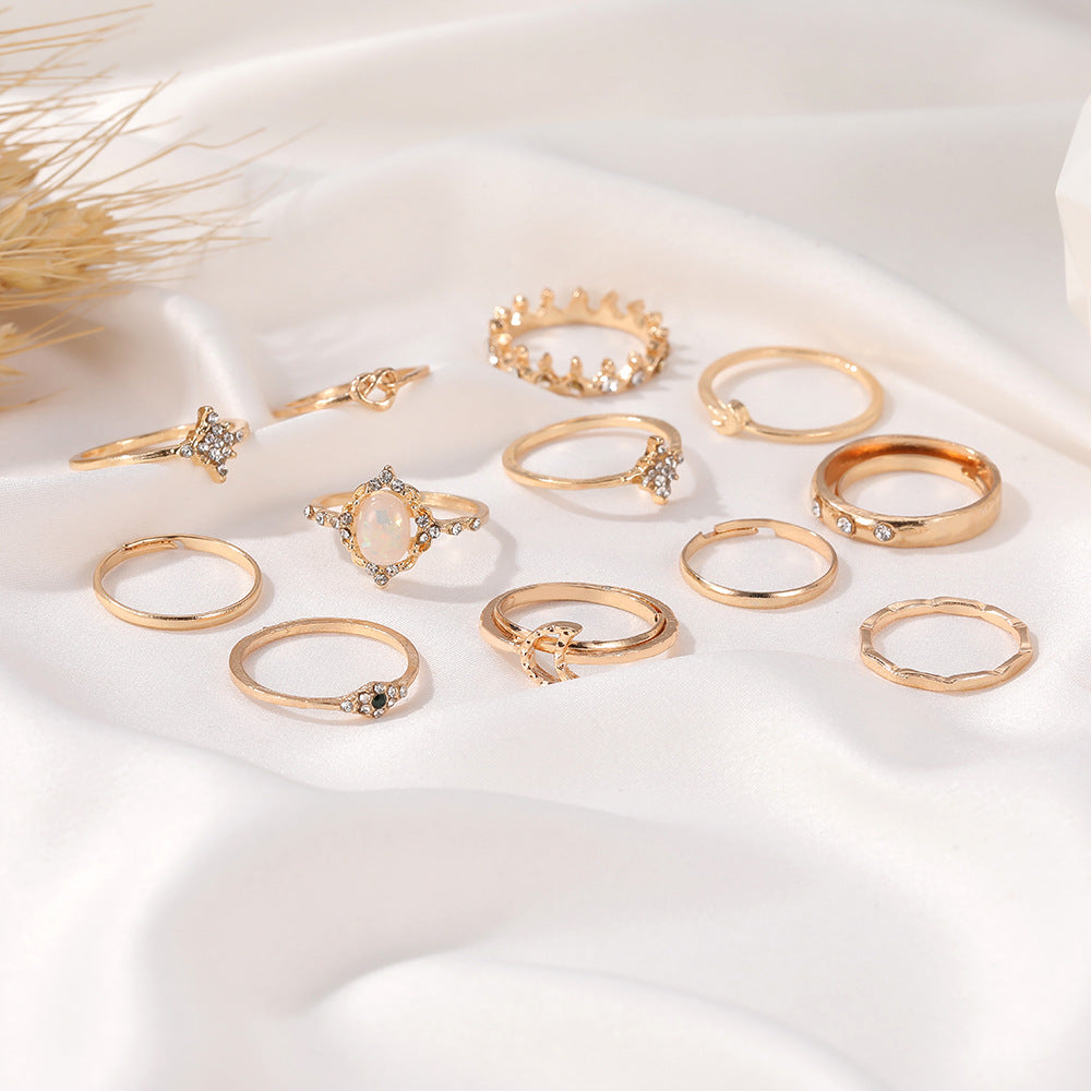 New Bohemian Star Moon Retro Alloy Ring Set for Women