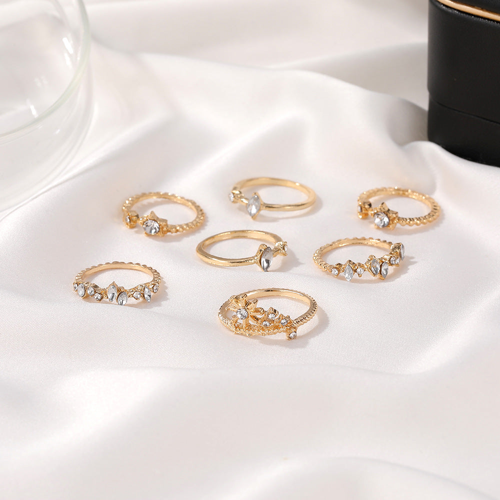 New Bohemian Star Moon Retro Alloy Ring Set for Women