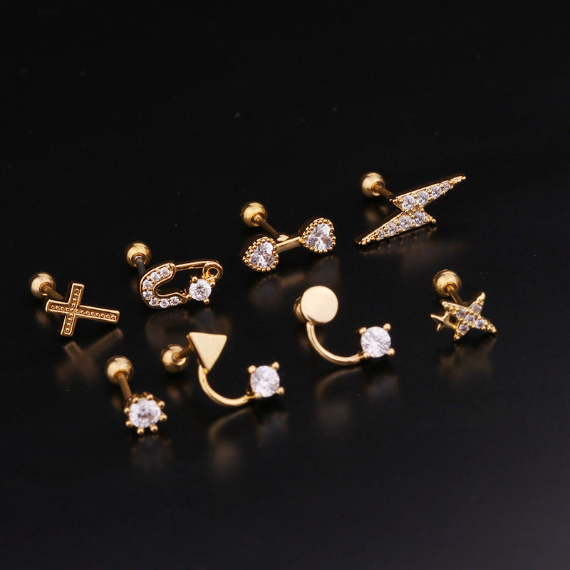 Creative Lightning Bolt Stainless Steel Zircon Earrings