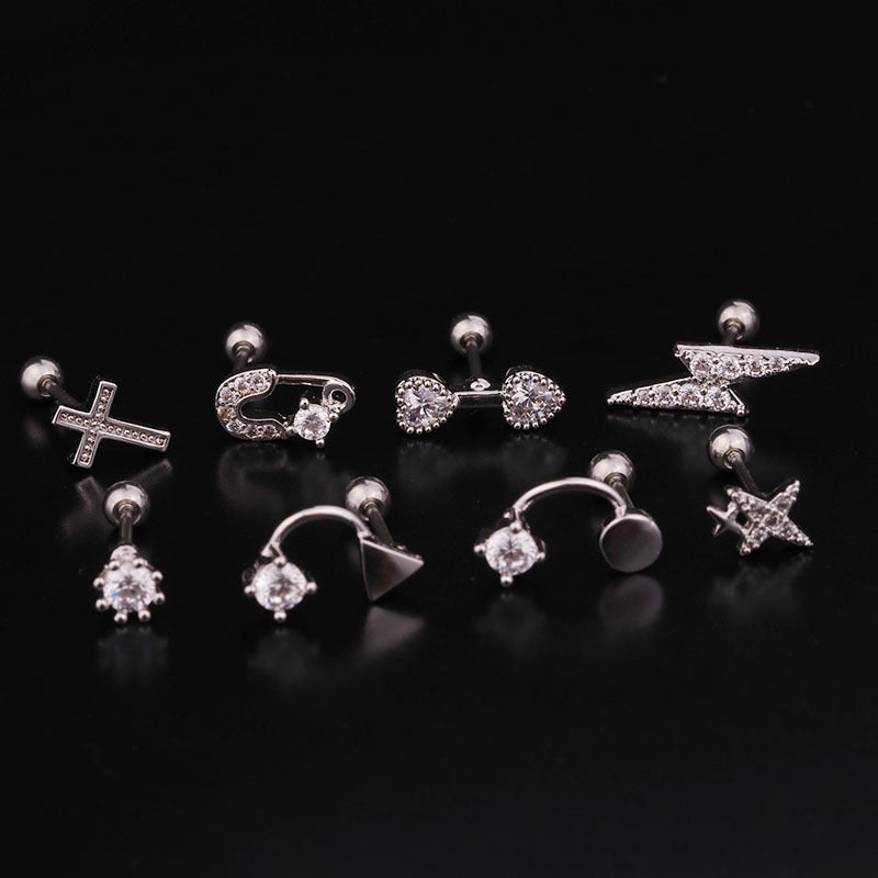 Creative Lightning Bolt Stainless Steel Zircon Earrings