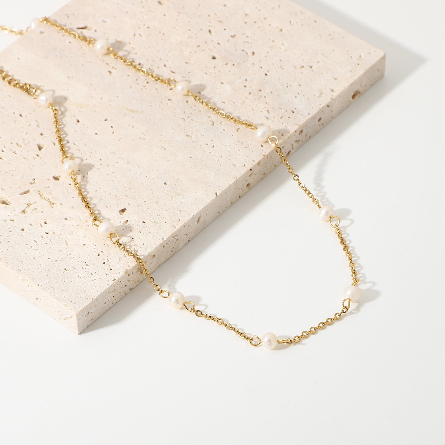 18K Gold-Plated Stainless Steel Freshwater Pearl Chain Necklace