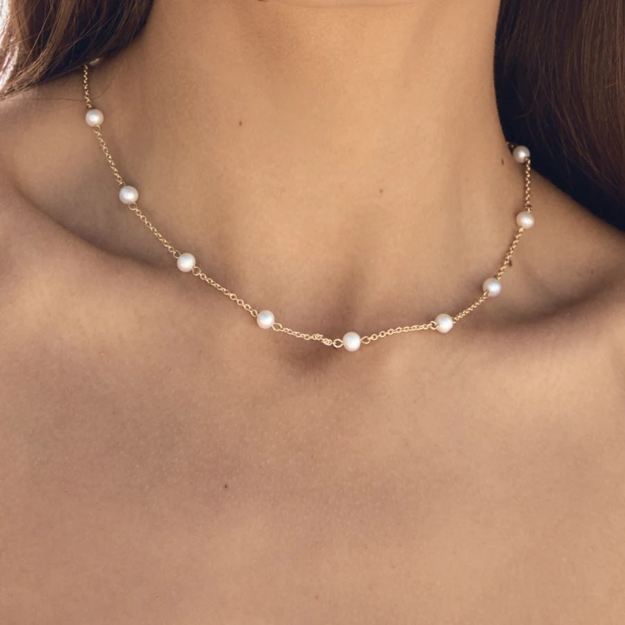 18K Gold-Plated Stainless Steel Freshwater Pearl Chain Necklace