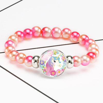 Children's Cartoon Unicorn String Bracelet with Colorful Faux Pearl Noosa Button Accessories