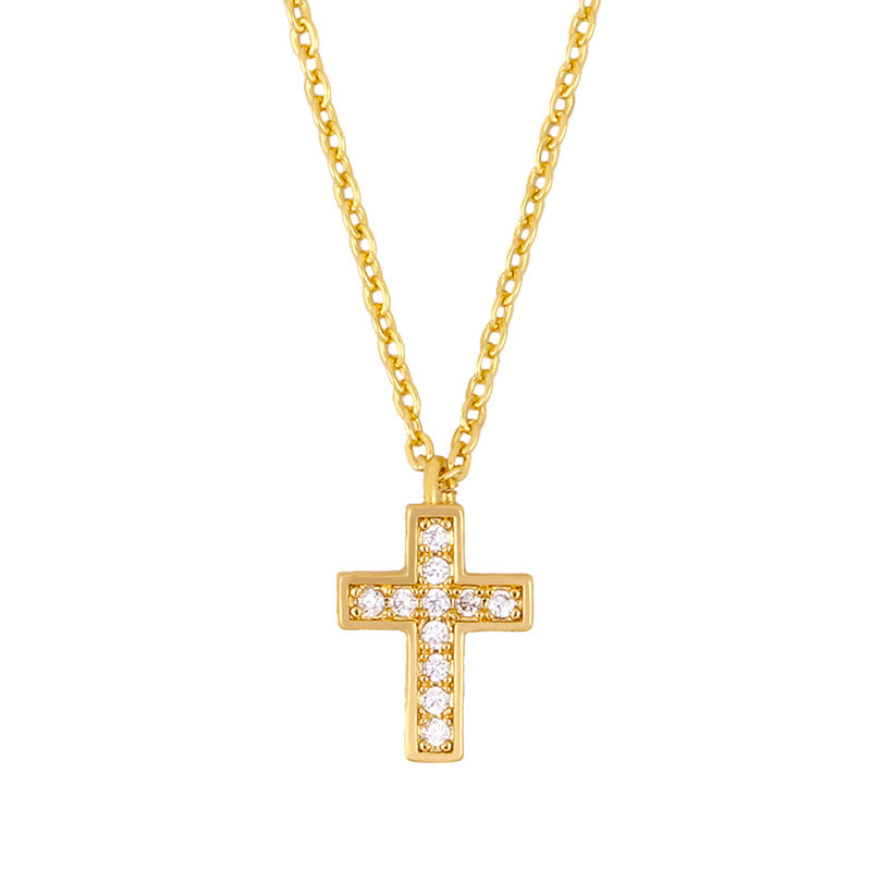 Niche Design Cross and Palm Tree Pendant Necklace with Diamond Accents