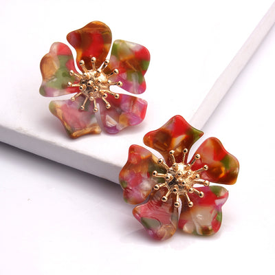 Acetate Alloy Floral Resin Statement Earrings