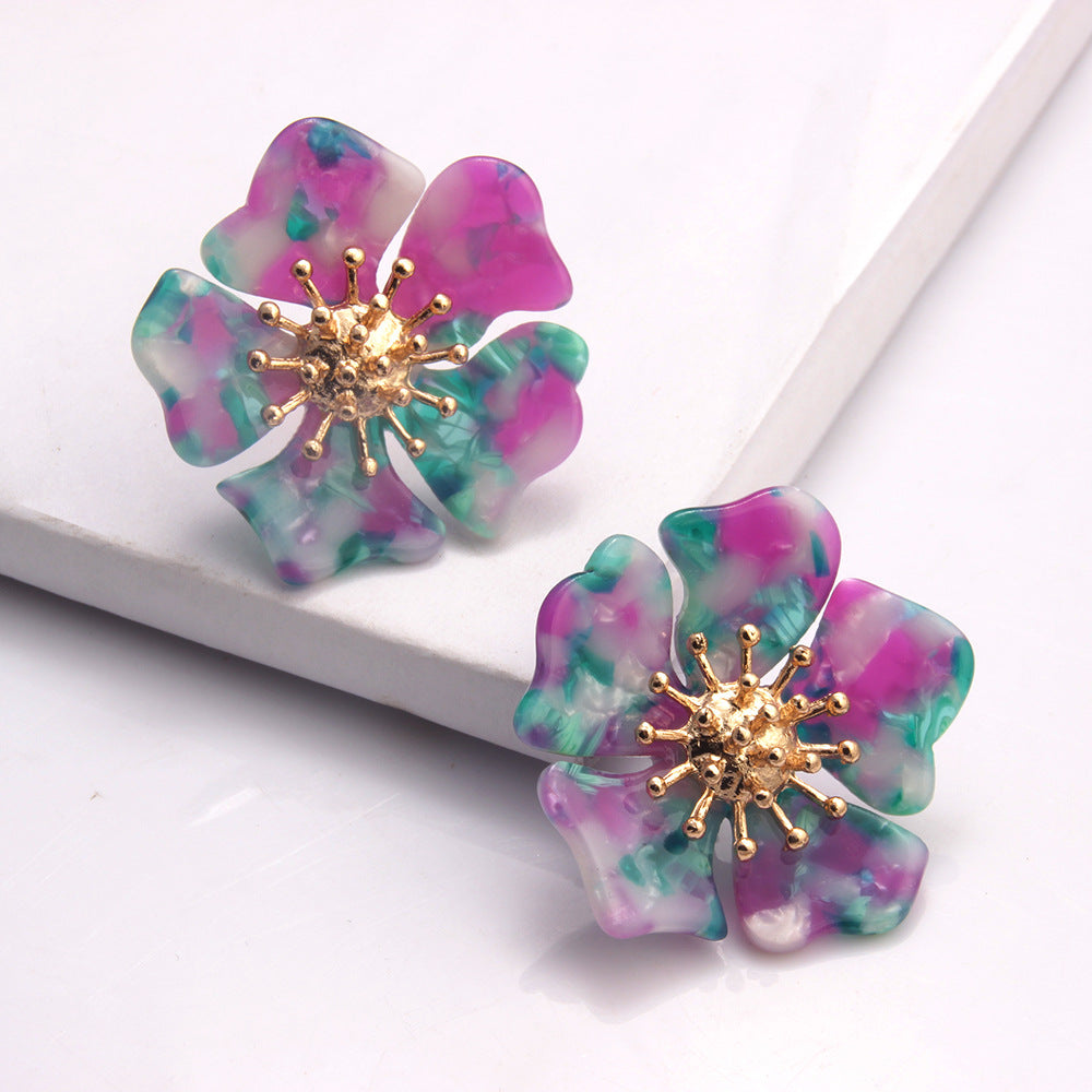 Acetate Alloy Floral Resin Statement Earrings
