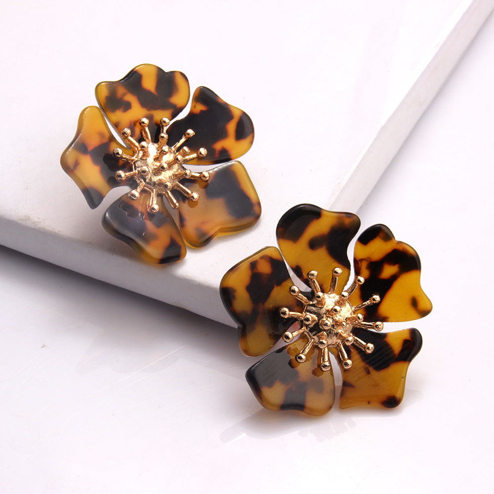 Acetate Alloy Floral Resin Statement Earrings