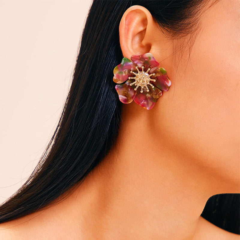 Acetate Alloy Floral Resin Statement Earrings