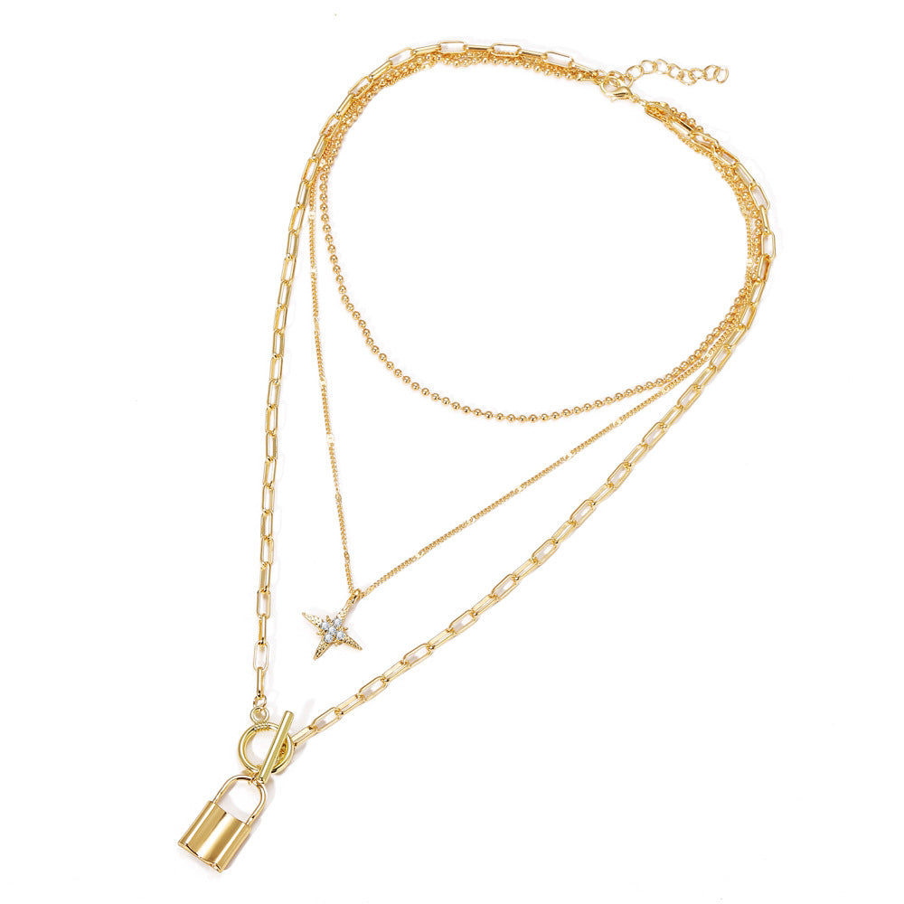Alloy Multi-layer Eight-pointed Star Pendant Necklace