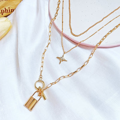 Alloy Multi-layer Eight-pointed Star Pendant Necklace