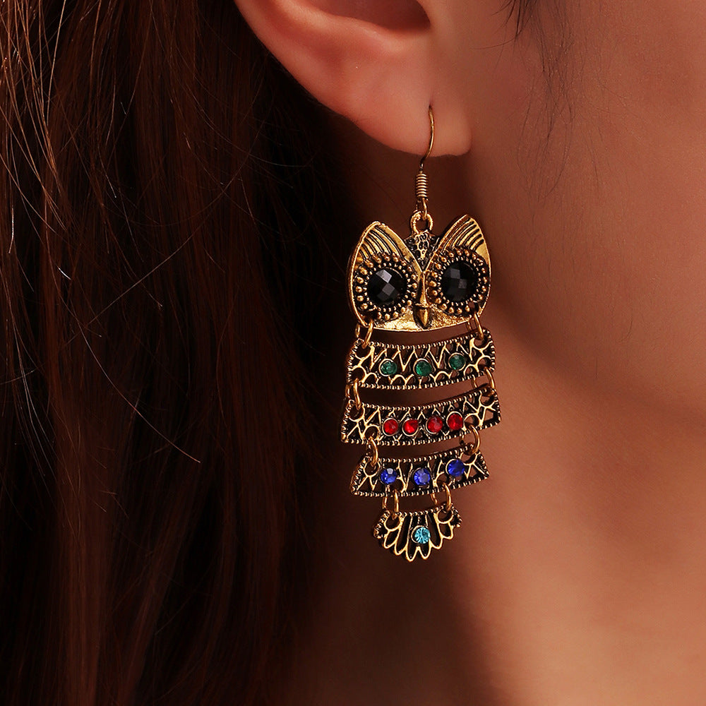 Alloy Diamond Owl and Woodpecker Vintage Earrings Collection