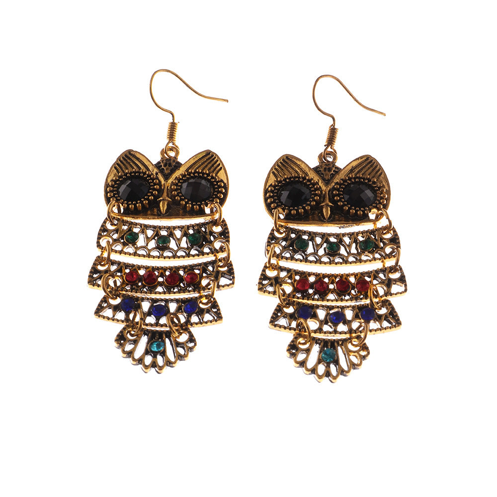 Alloy Diamond Owl and Woodpecker Vintage Earrings Collection