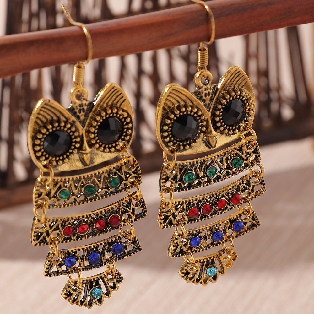 Alloy Diamond Owl and Woodpecker Vintage Earrings Collection