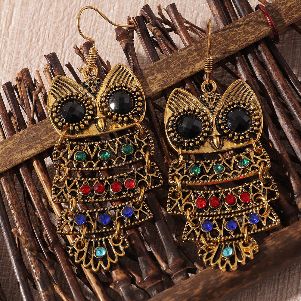 Alloy Diamond Owl and Woodpecker Vintage Earrings Collection