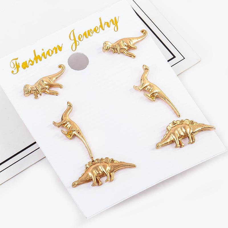 Dinosaur Animal Ear Cuff Clip Earrings in Silver and Gold