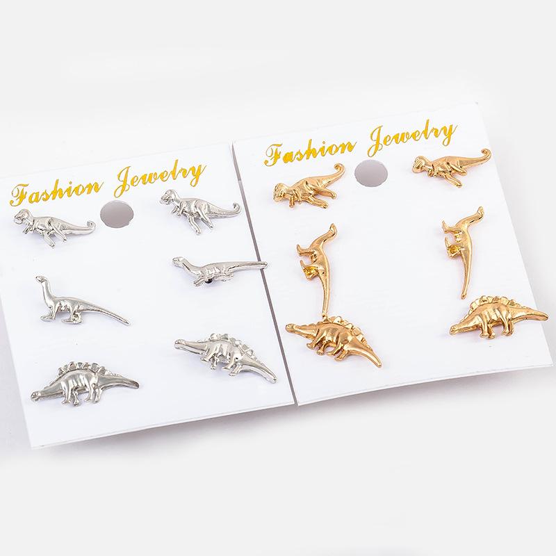 Dinosaur Animal Ear Cuff Clip Earrings in Silver and Gold