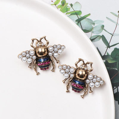 New Bee Vintage Pearl Insect Stud Earrings