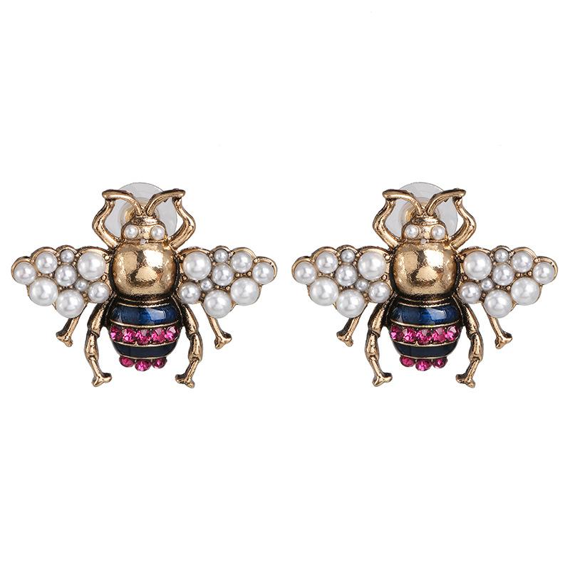 New Bee Vintage Pearl Insect Stud Earrings