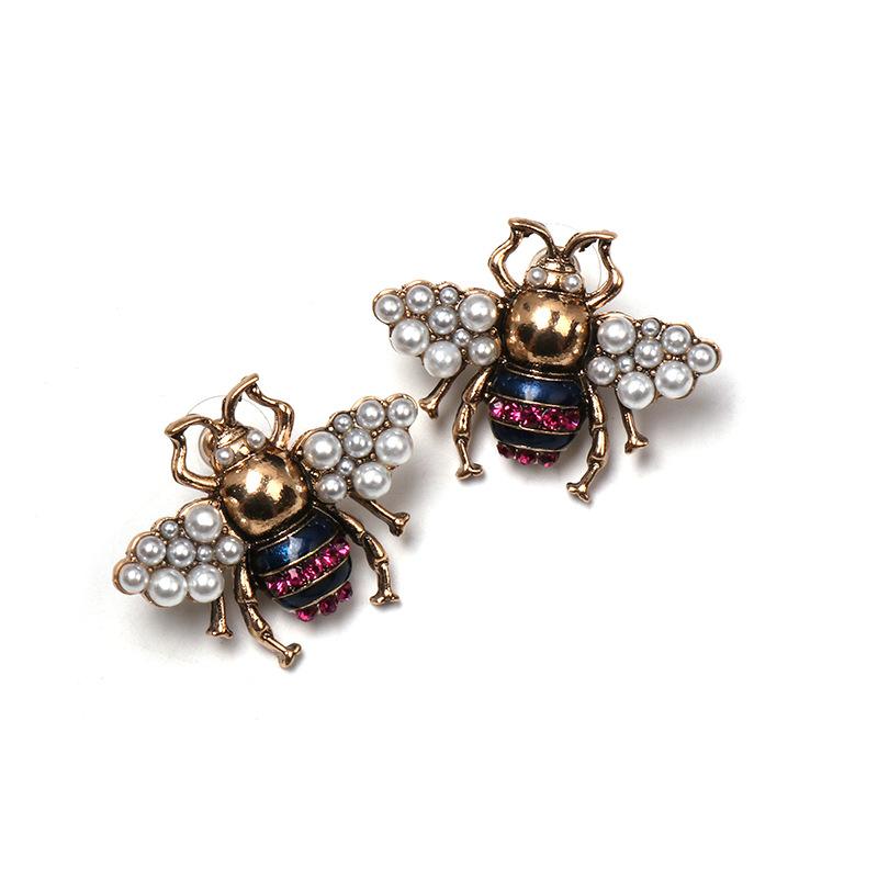 New Bee Vintage Pearl Insect Stud Earrings