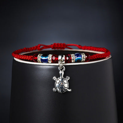 Blue Evil Eye Red Rope Braided Adjustable Bracelet with Hand Charm