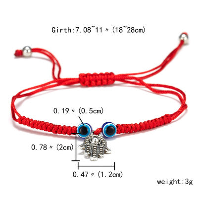 Blue Evil Eye Red Rope Braided Adjustable Bracelet with Hand Charm
