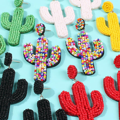 Cactus Handmade Beaded Earrings - Unique Plant Design