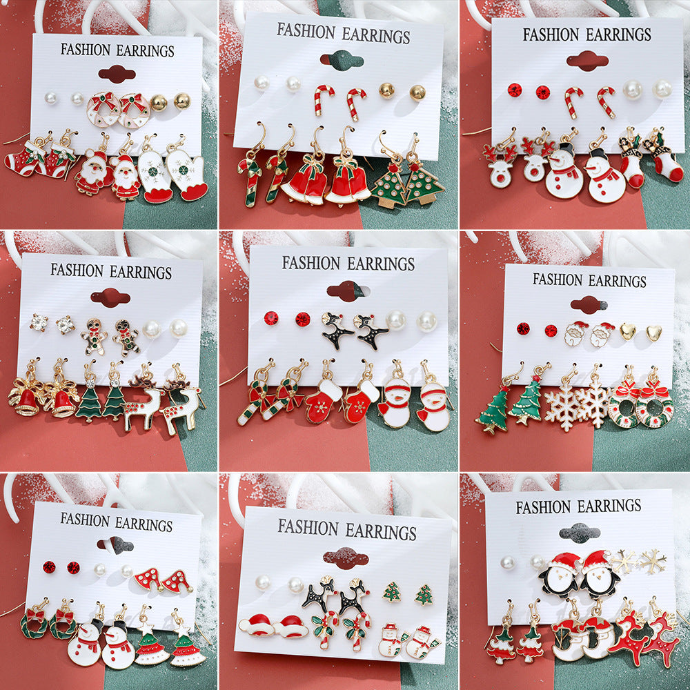 Christmas Snowman and Elk Earrings Set - Festive Holiday Jewelry Collection
