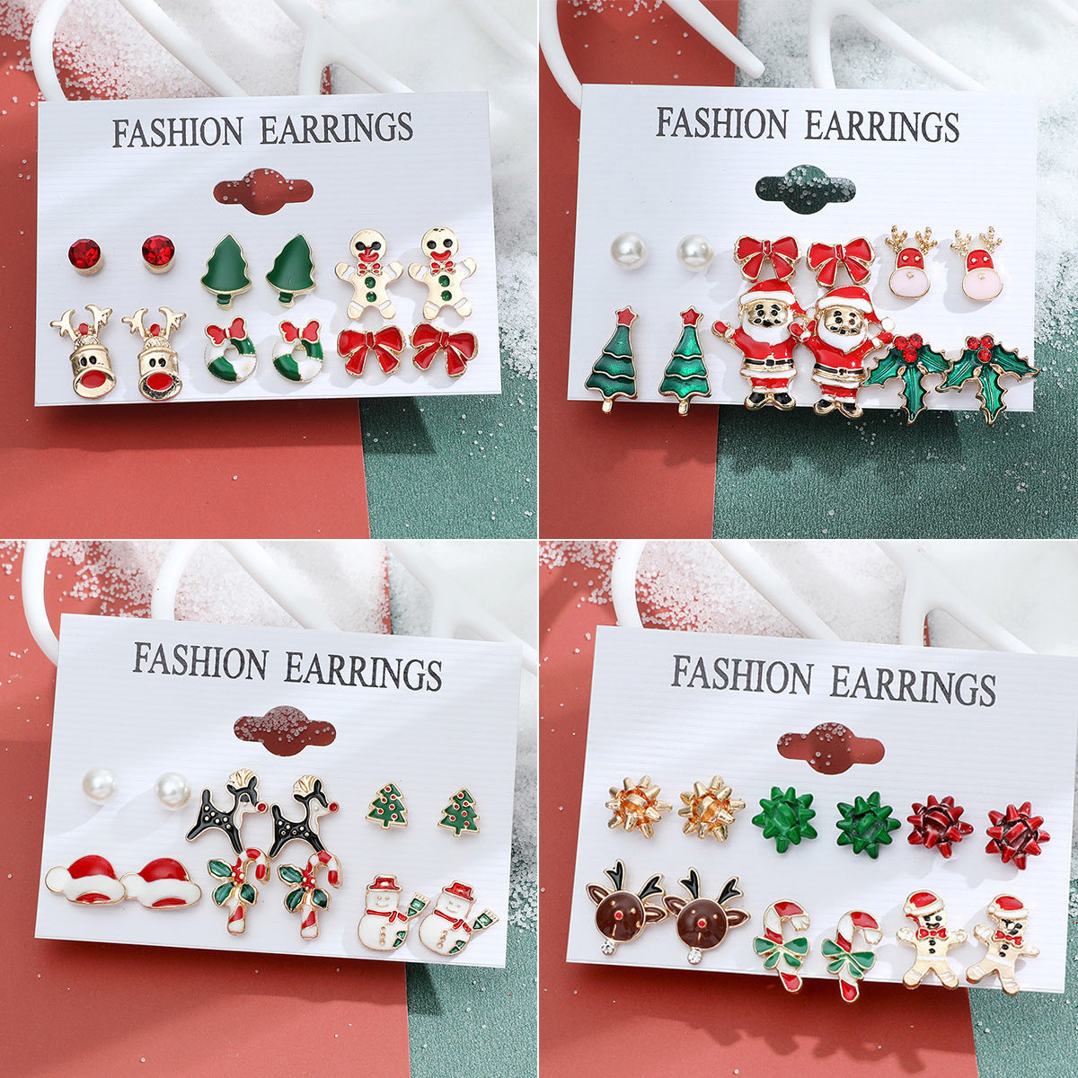 Christmas Snowman and Elk Earrings Set - Festive Holiday Jewelry Collection