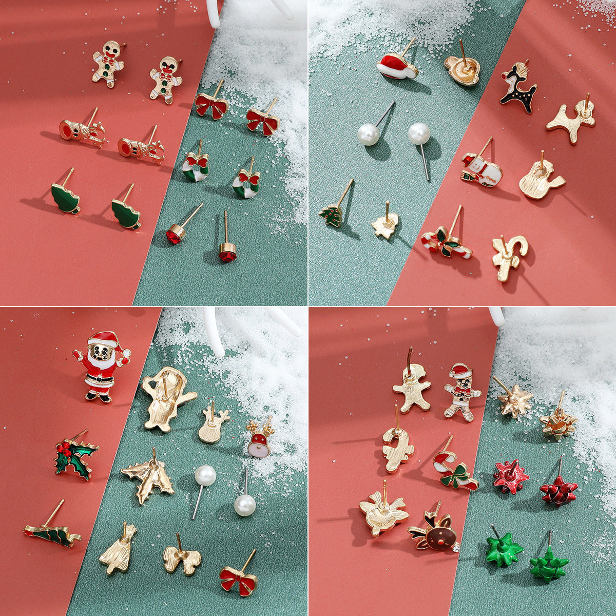 Christmas Snowman and Elk Earrings Set - Festive Holiday Jewelry Collection