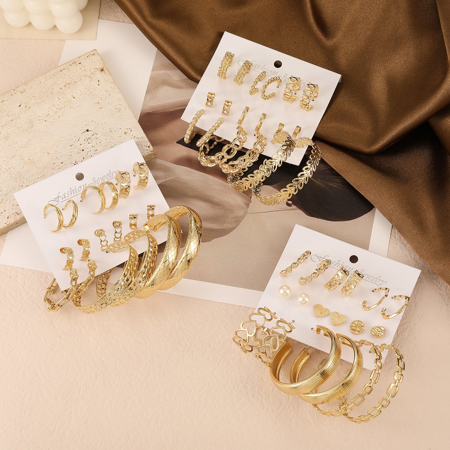Retro Geometric Circle Earring Set - 9 Piece Collection