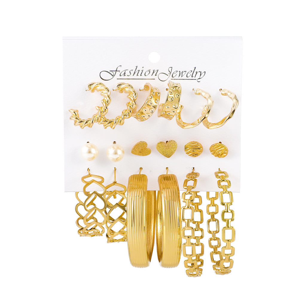 Retro Geometric Circle Earring Set - 9 Piece Collection