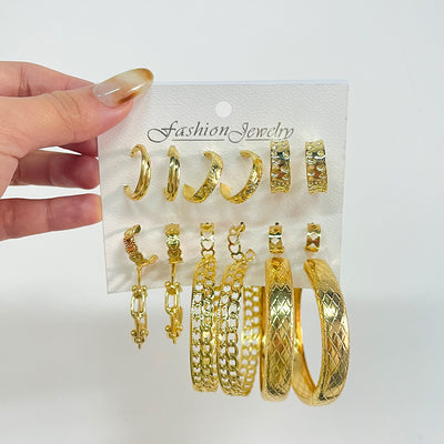 Retro Geometric Circle Earring Set - 9 Piece Collection