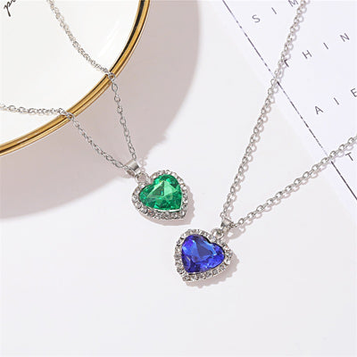 Titanic Crystal Gem Heart Necklace - Ocean Heart Pendant Jewelry