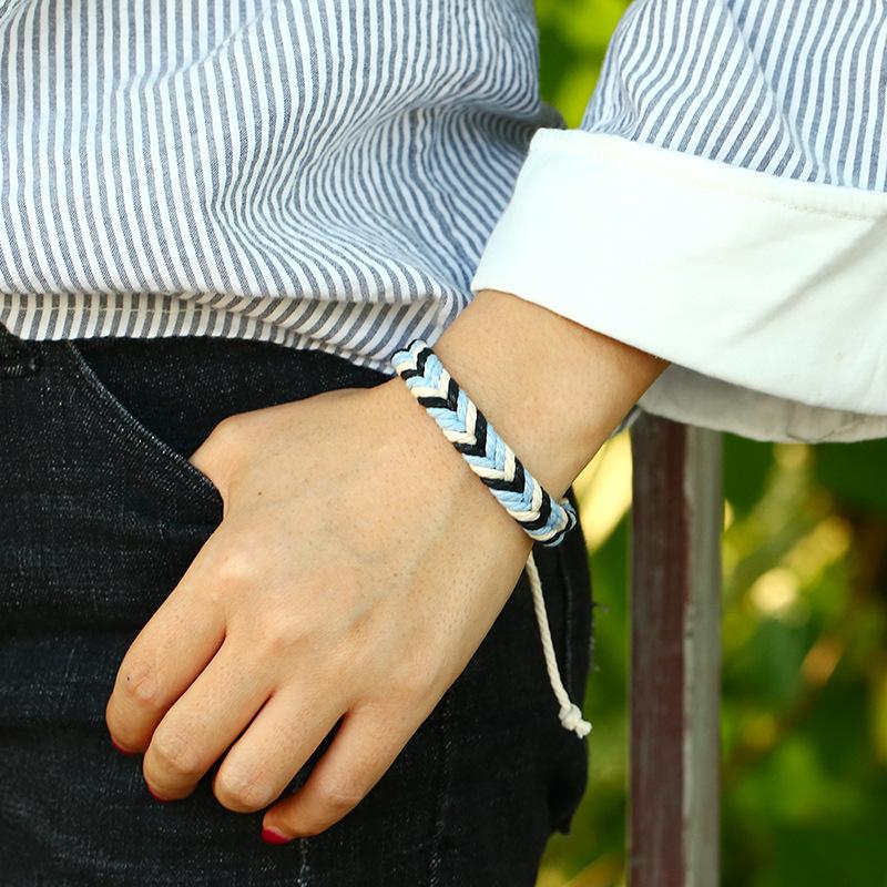 New Color Hemp Rope Hand-woven Bracelet with Titanium Steel Charm