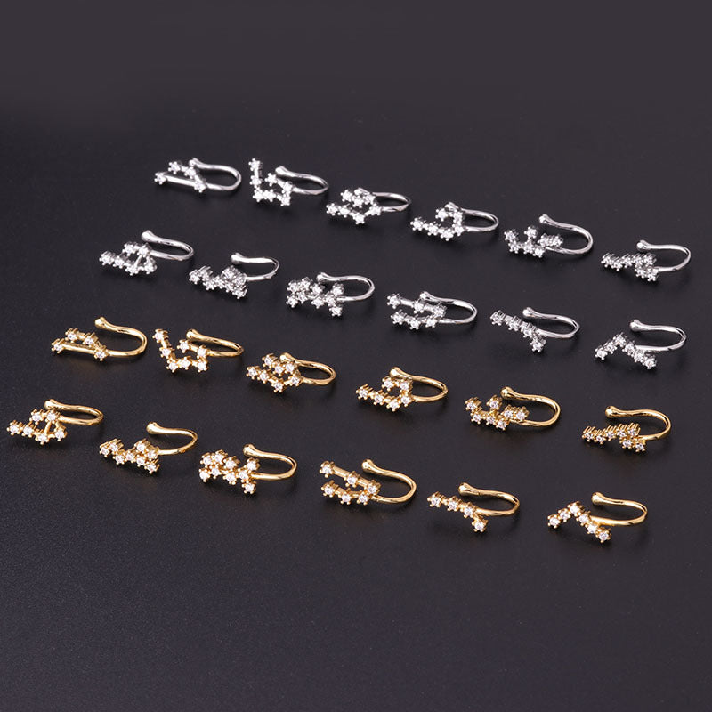 Copper Inlaid Zircon Zodiac Nose Ring Clip Jewelry