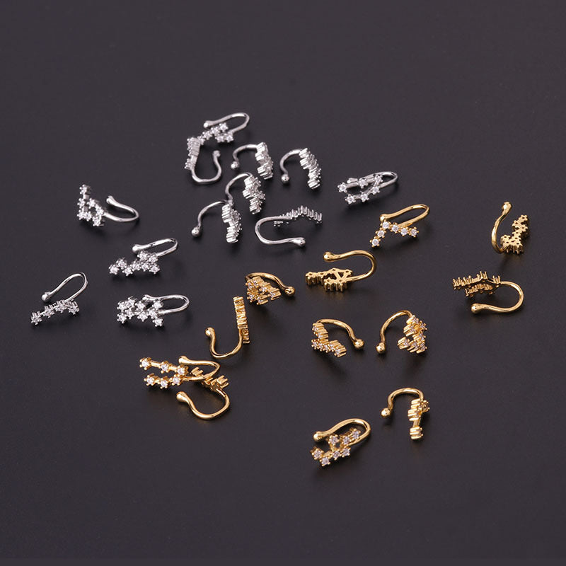 Copper Inlaid Zircon Zodiac Nose Ring Clip Jewelry