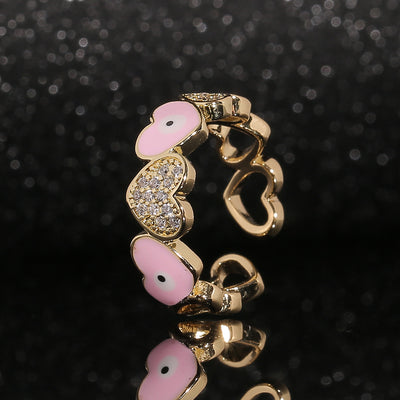Copper Zircon Heart-Shaped Evil Eye Ring