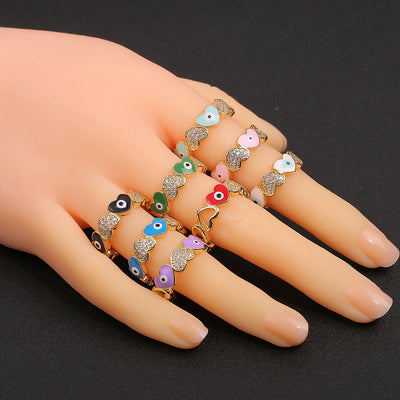Copper Zircon Heart-Shaped Evil Eye Ring