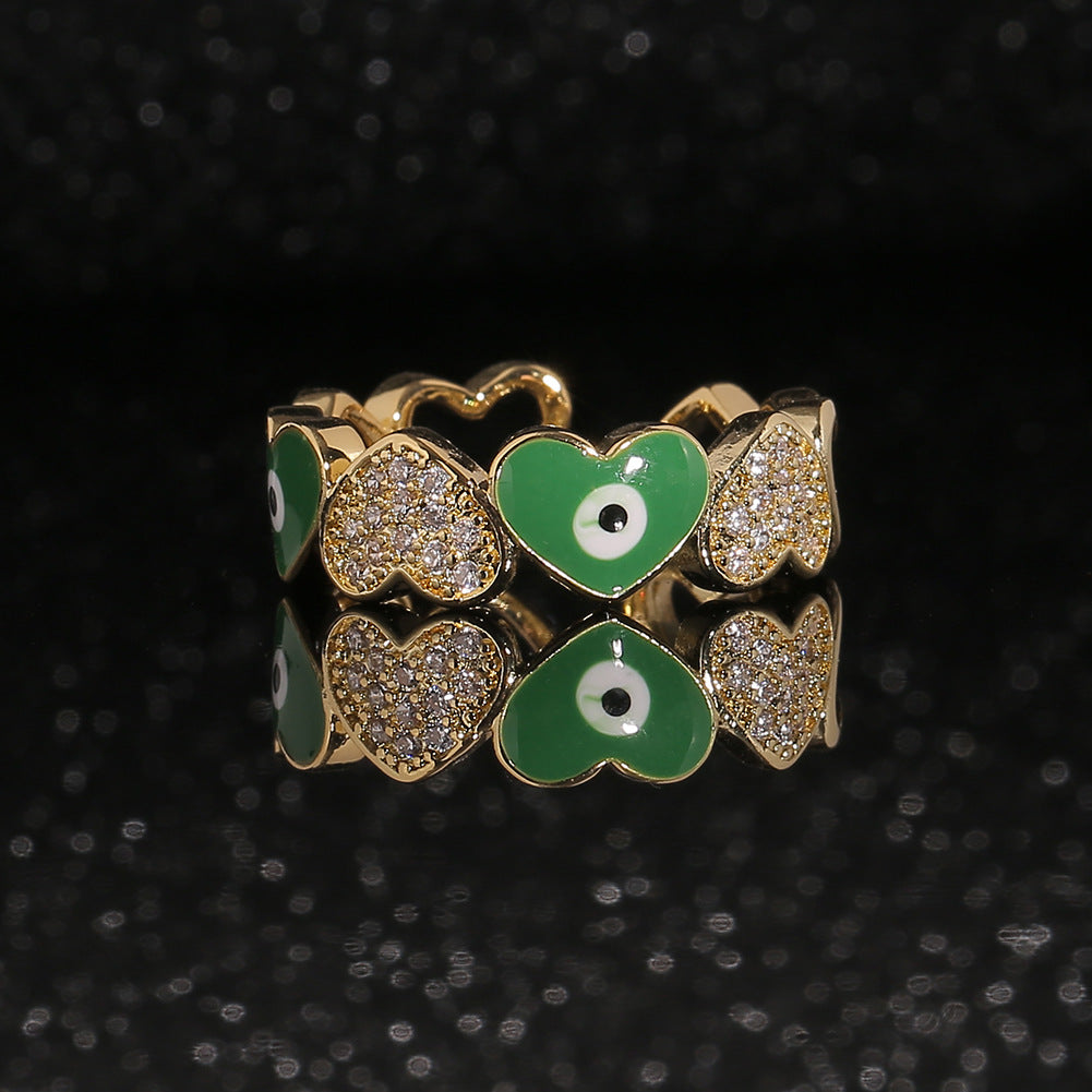 Copper Zircon Heart-Shaped Evil Eye Ring