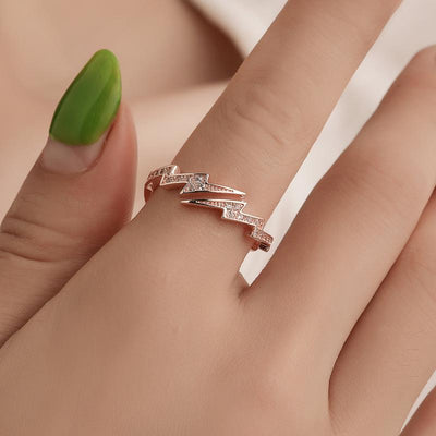 Copper Inlay Zircon Geometric Lightning Open Ring