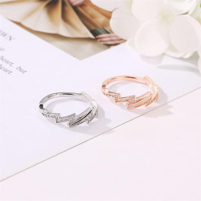 Copper Inlay Zircon Geometric Lightning Open Ring