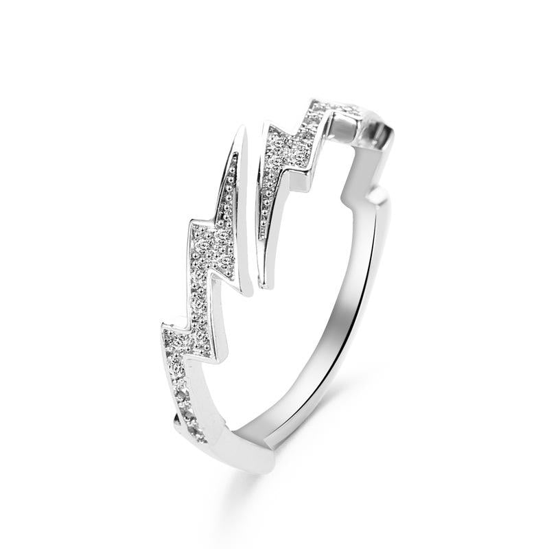 Copper Inlay Zircon Geometric Lightning Open Ring