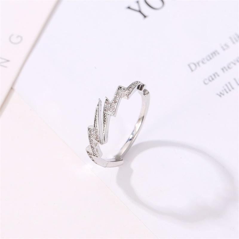 Copper Inlay Zircon Geometric Lightning Open Ring