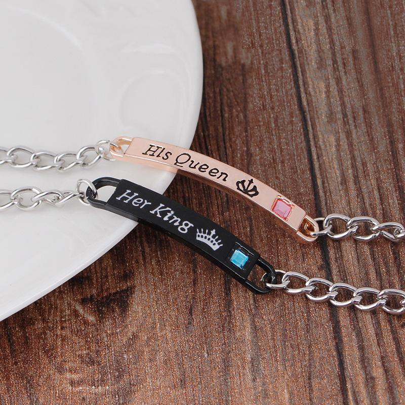 Her King His Queen Fashion English Alphabet Diamond Bracelet Set